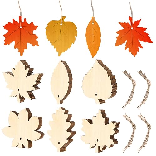 WILLBOND 60 Pcs Unfinished Wood Leaf Cutout Fall Thanksgiving DIY