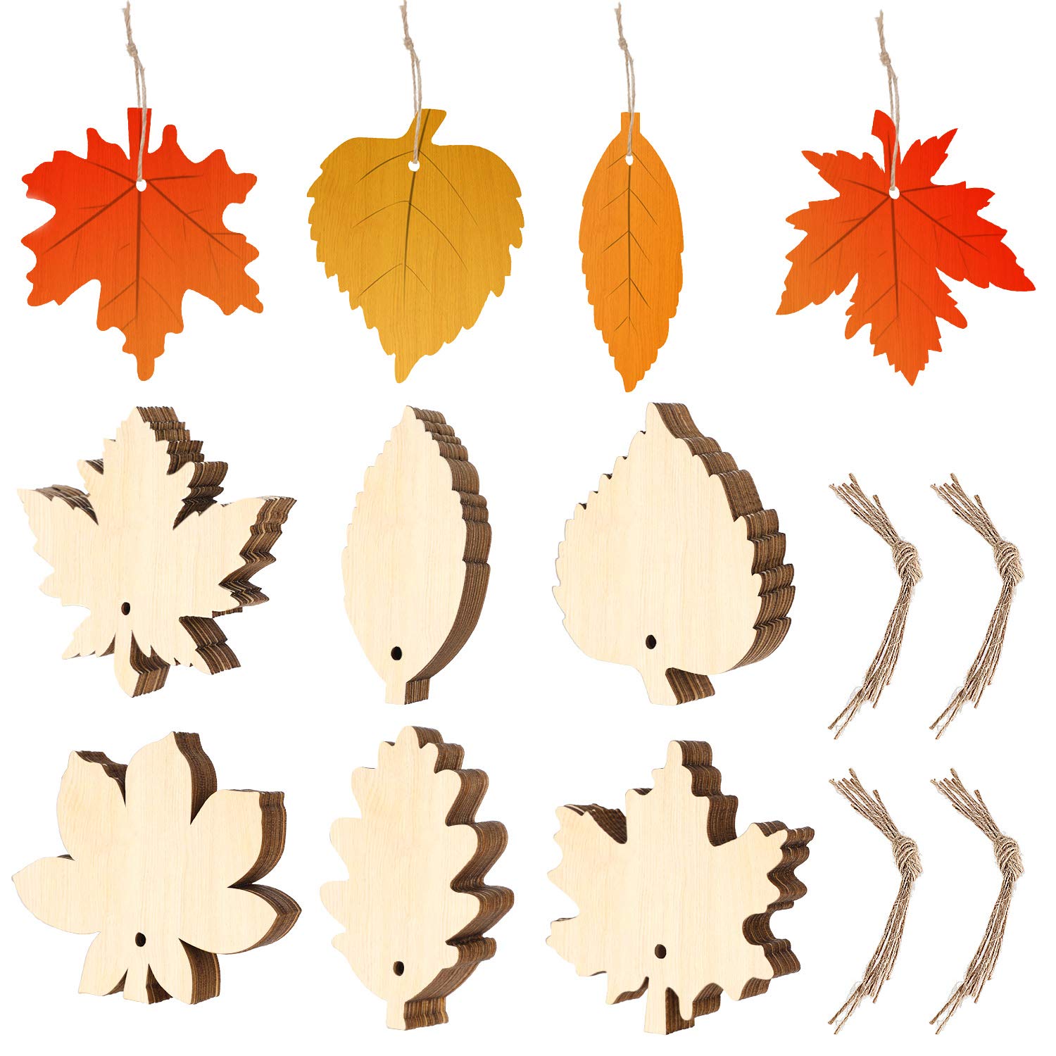 WILLBOND 60 Pieces Unfinished Wooden Maple Fall Leaves Craft Blank Leaf Shape Cutout Thanksgiving Ornament for Thanksgiving Fall Party DIY Decoration