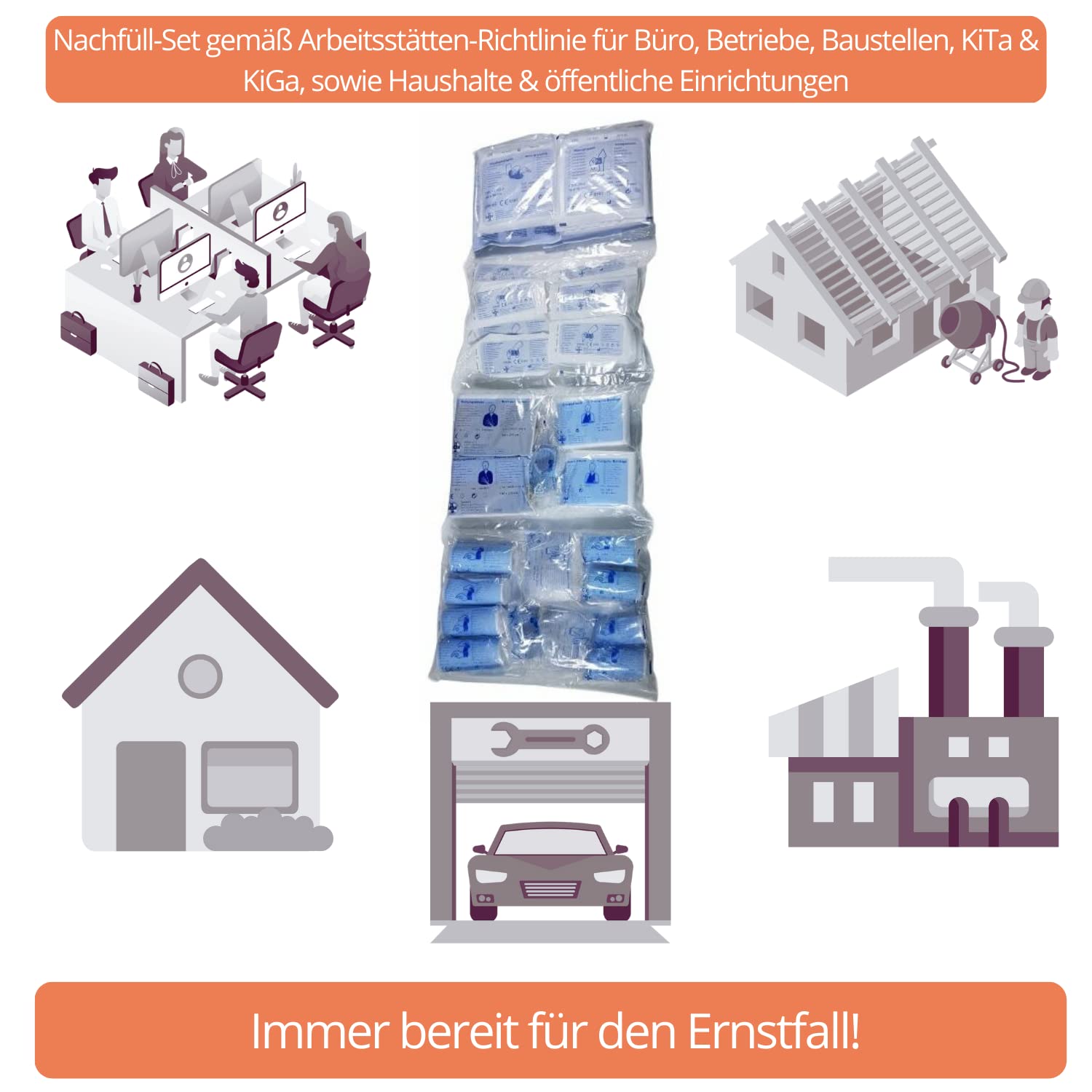 Nachfüllset DIN 13169:2021 für Erste-Hilfe Koffer & Verbandkaste, für Verbands-Kasten & Medizinschrank gemäß ASR, HierBeiDir