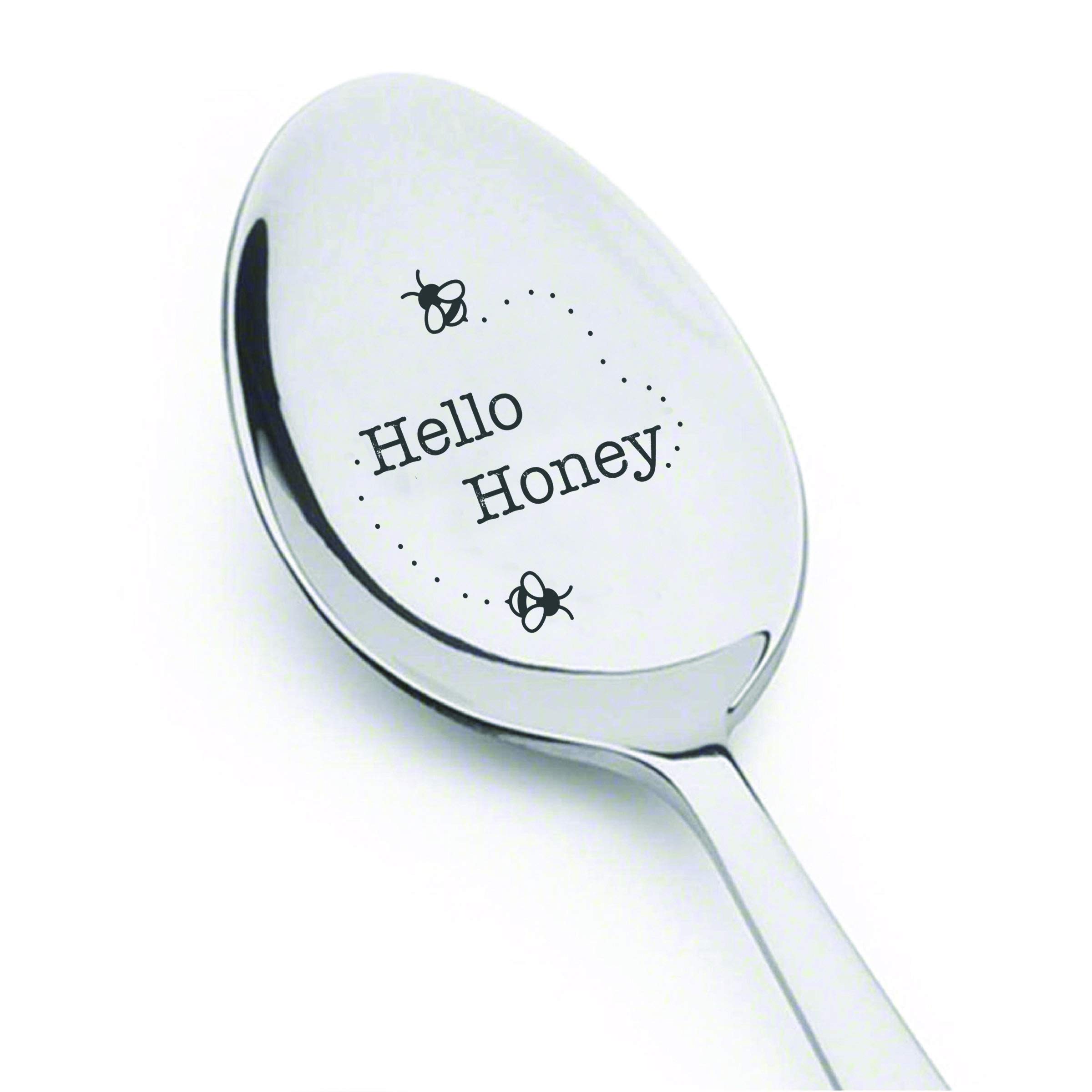 Hello Honey With Bees Engraved Stainless Steel Espresso Or Tea Spoons Gift For Wife Girl Friends Or Loved Ones On Special Occasions- Gifts For Coffee Or Tea Lovers From Boston Creative Company