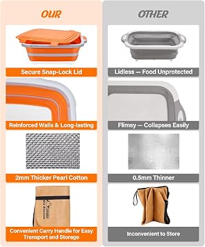 Collapsible Large BBQ Prep Tub & BBQ Resting Bag, Portable Smoking BBQ Blanket Prep Bucket for Resting Meat, Meal Prep, Marinating, 3in1 Foldable Meat Prep Tub Cutting Board with Locking Lid