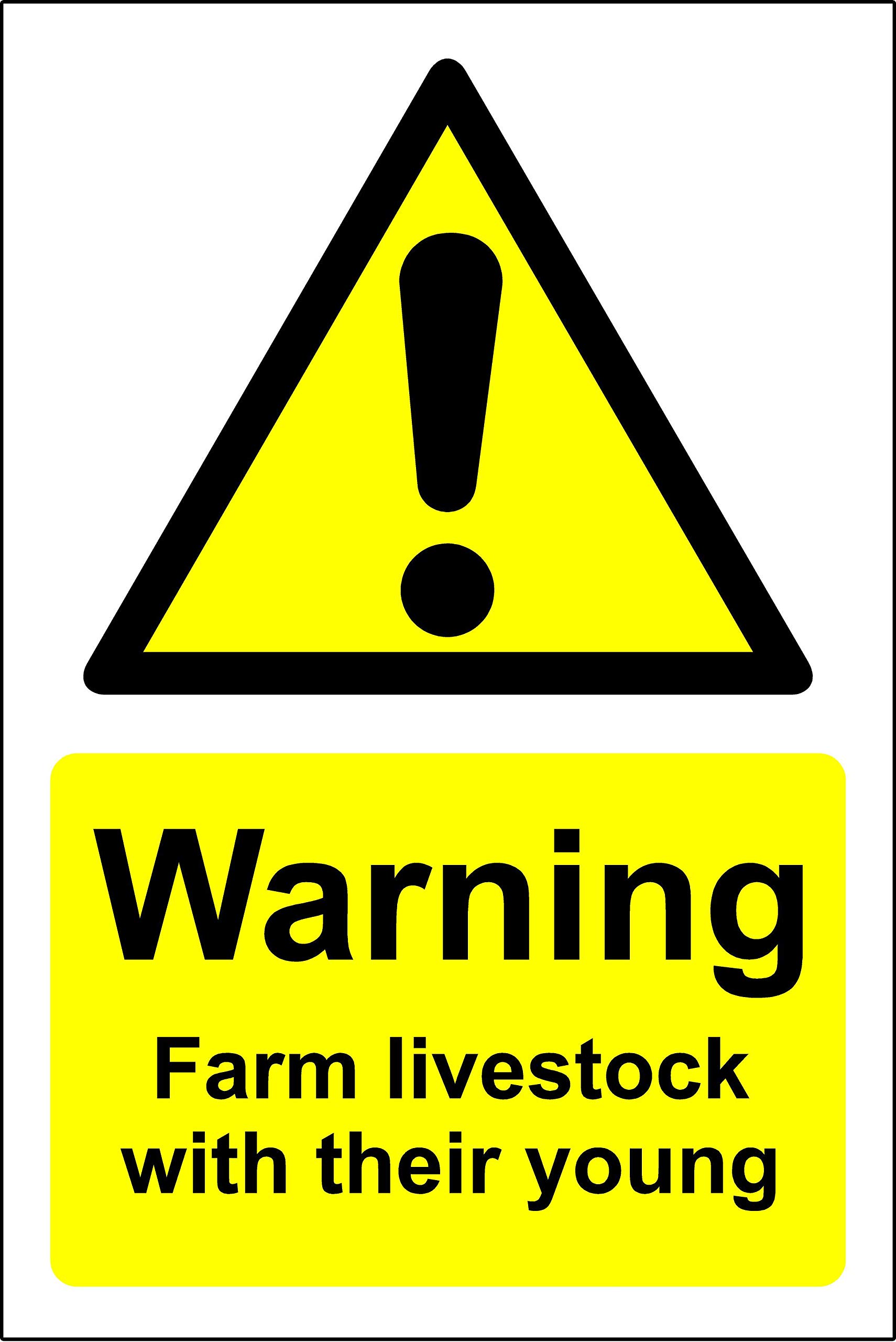 Warning farm livestock with their young safety sign - 1.2mm Rigid plastic 200mm x 150mm