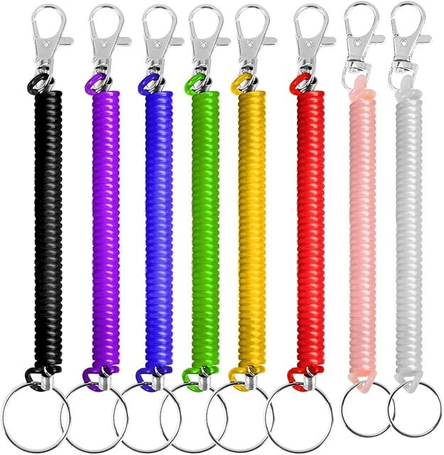 VPPIK 8 Pcs Stretchy Spiral Keyring - 8 Colors Colourful Plastic Keychain Spring Key Holder Extending Retractable for School, Work