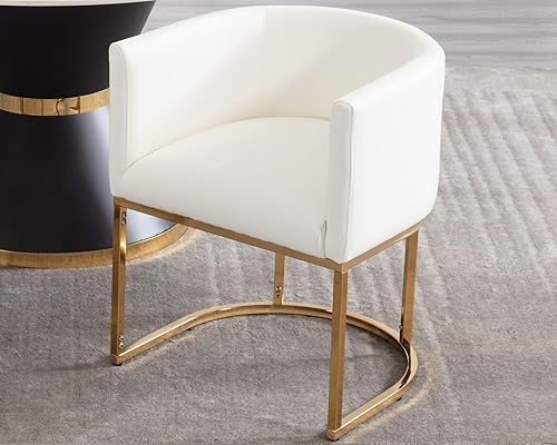 Miniatura 4 de VESCASA Sillas de comedor tapizadas de piel sintética con respaldo de barril, modernas sillas acolchadas para restaurante con marco de metal dorado