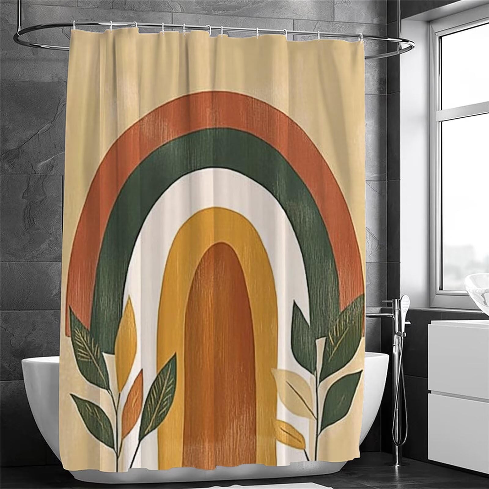 Żółta zasłona prysznicowa 200 x 240 cm, bardzo długa zasłona prysznicowa do łazienki, tęczowa, wodoodporna, z haczykami i obciążonym brzegiem, nadaje się do prania, szybkoschnąca, na wszystkie pory