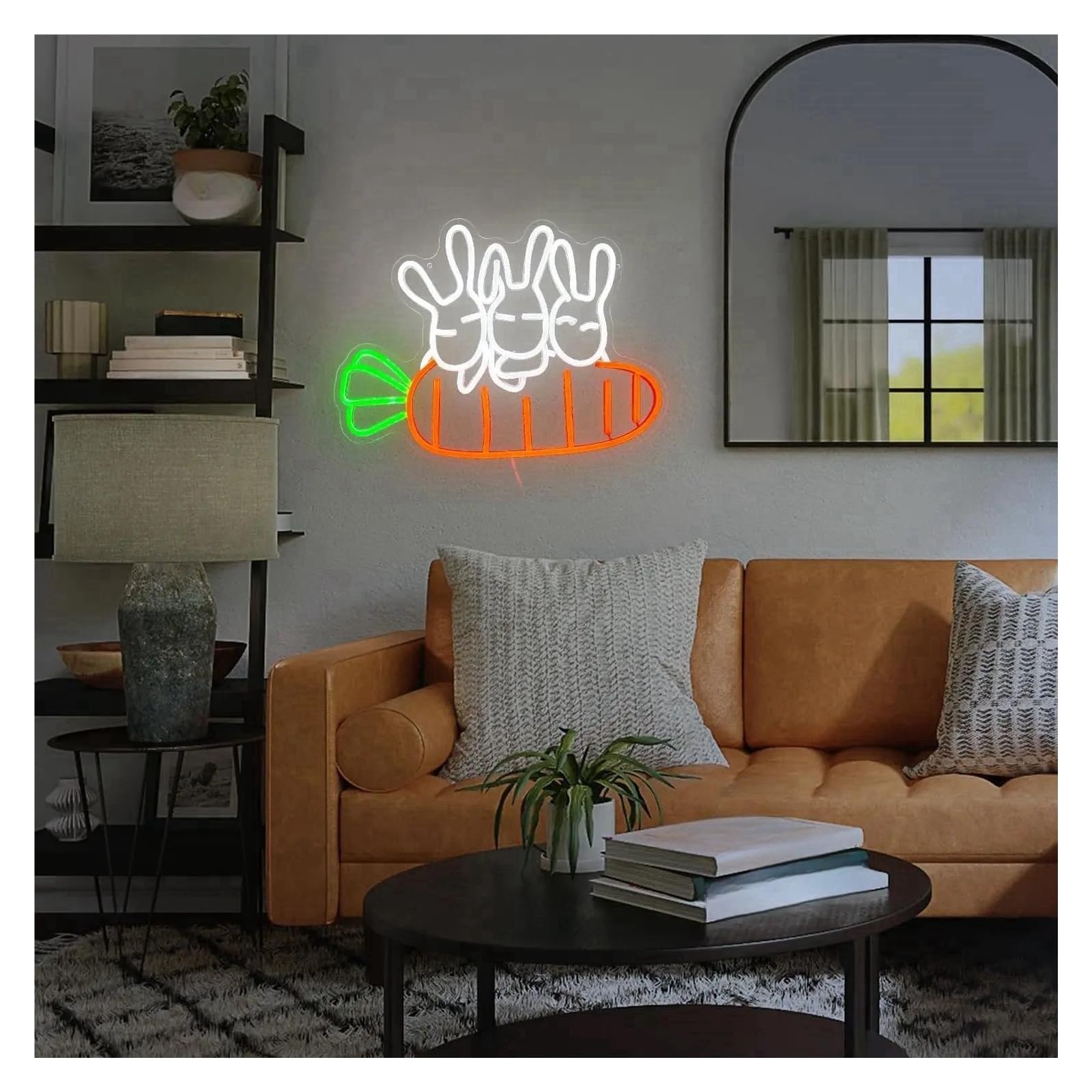 Insegna al Neon Insegne Neon A Forma Coniglio Alimentate Tramite USB, Luminosità Regolabile Luci Neon A Forma Carota Adatte Per Decorazioni Parete Per Bistrot 32cmx43cm