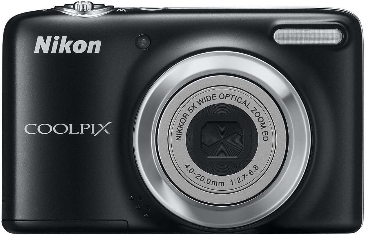 Nikon Coolpix L25 Digital Camera 10 Megapixel 5x Optical Zoom 7.5 cm (3 Inch) Display Image Stabilised Kit Includes 2GB Memory Card and Case Black – Nikon product photo