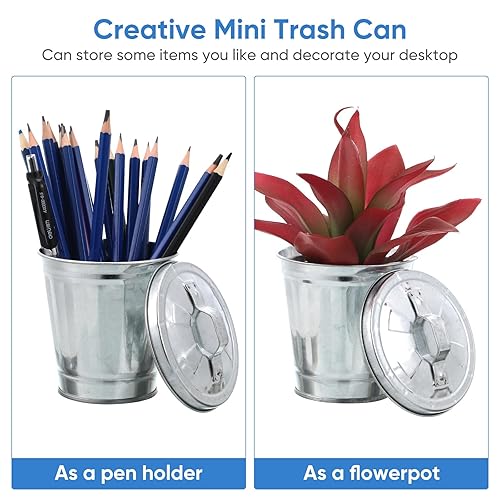 Miniatura 5 de jojofuny Cubo de basura de escritorio, mini bote de basura de hierro, portavasos, mini papelera, maceta para el hogar, cocina, oficina, color