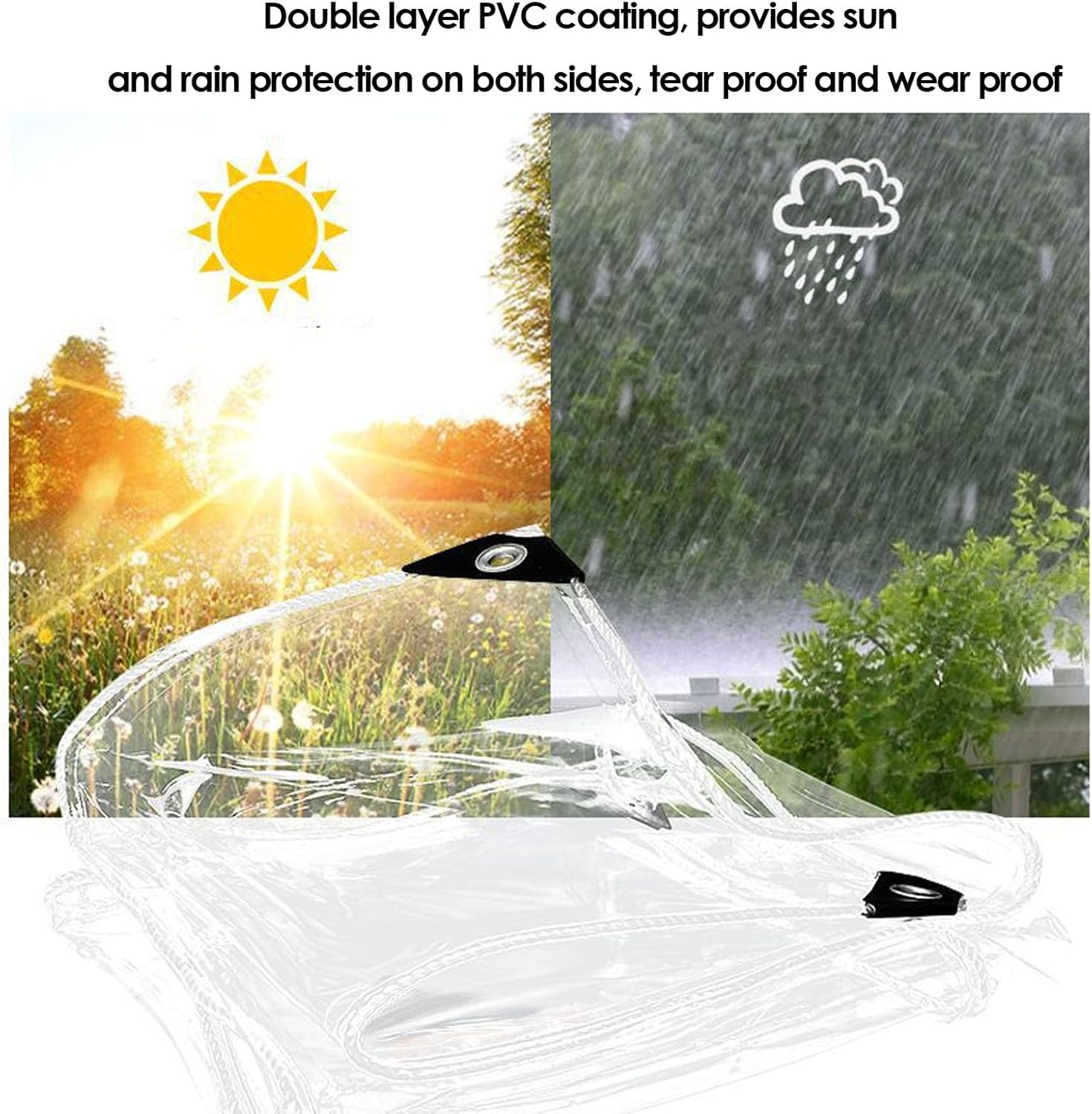 Pssopp Water Proof Clear Tarp, Tarps Layer Windproof Rainproof Tarp for Patio Porch Canopy Greenhouse Water Proof Clear, 9.8x16.4FT PVC Double Tarps Nan