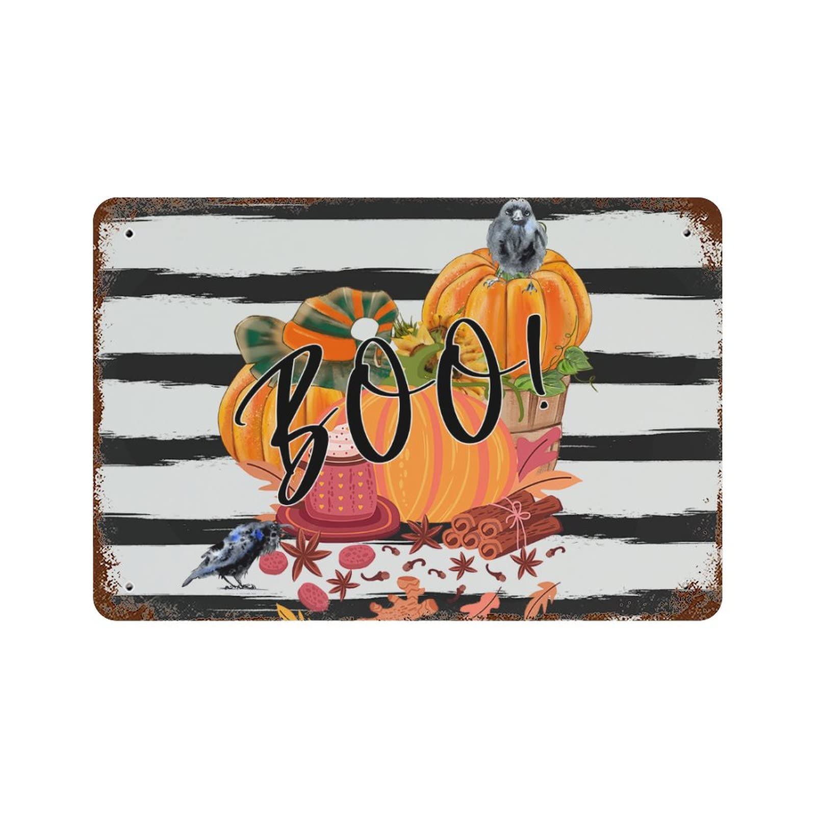 Panneau citrouille Halloween en aluminium noir et blanc 30x45 cm