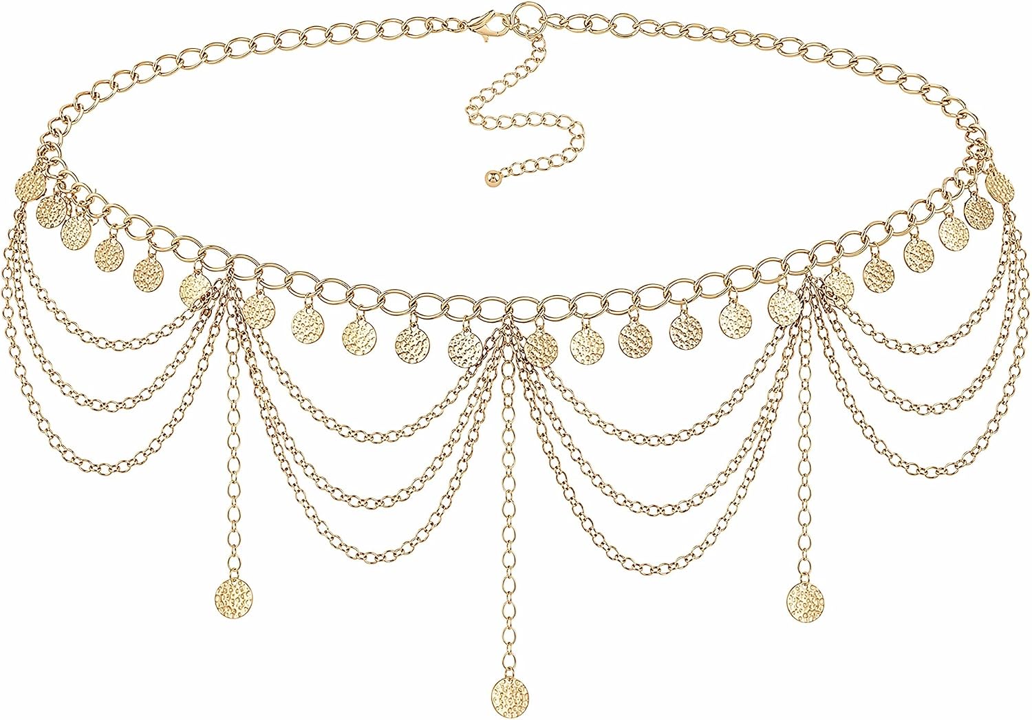 Gold Chain Waist Belt for Women Boho Belly Jewelry Multilayer Hip Chain with Tassel Coin Pendant for Dresses Bikini Dance Skirt and Festival Outfits