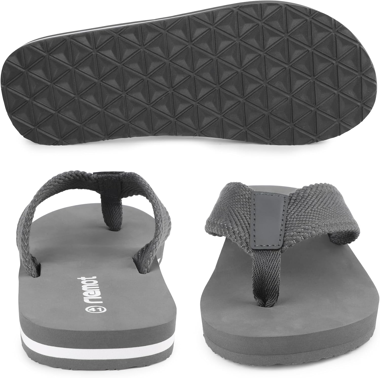 riemot Men's Flip Flops Arch Support Thong Sandals Cushioned Summer Slippers for Beach Swimming Pool Travel Comfortable Shower Shoes Grey EU 45