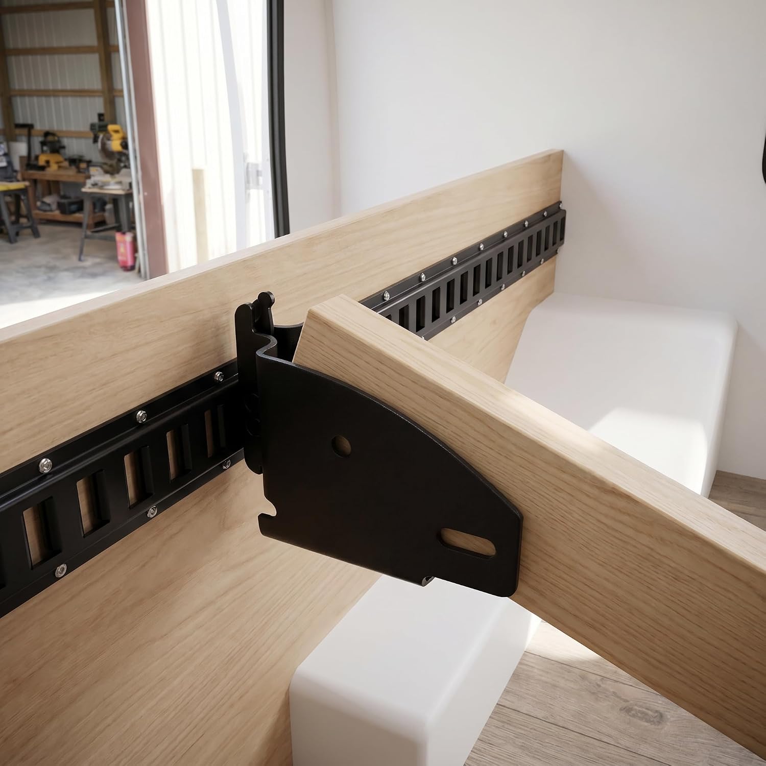 4 Pcs E-Track Wood Beam End Socket with Tie Down Slots, Black Shelf Brackets for 2x4 & 2x6 Wood Beam, E Track Accessories for Box Truck, Enclosed Trailer