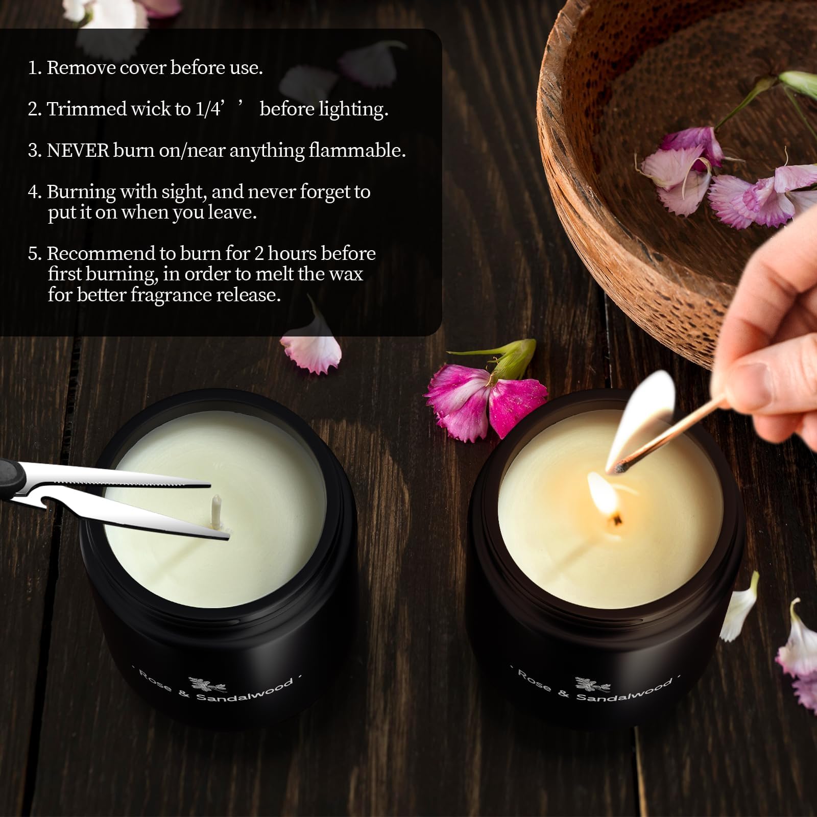 Velas perfumadas para el hogar, vela de aromaterapia con fuerte fragancia – 7.6 onzas, 100% cera de soja – Velas de Navidad perfumadas para hombres y mujeres en tarro negro, rosa y sándalo