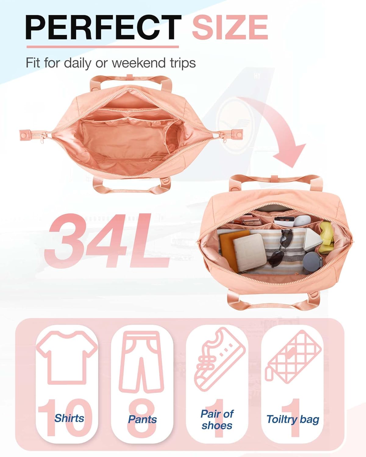 BAGSMART BAGSMART Gym Bag for Women, Carry on Weekender Overnight Bag, Travel Duffel Bags with Trolley Sleeve, Personal Item Travel Bag Tote Bag Workout Dance Bag(Orange-Large)