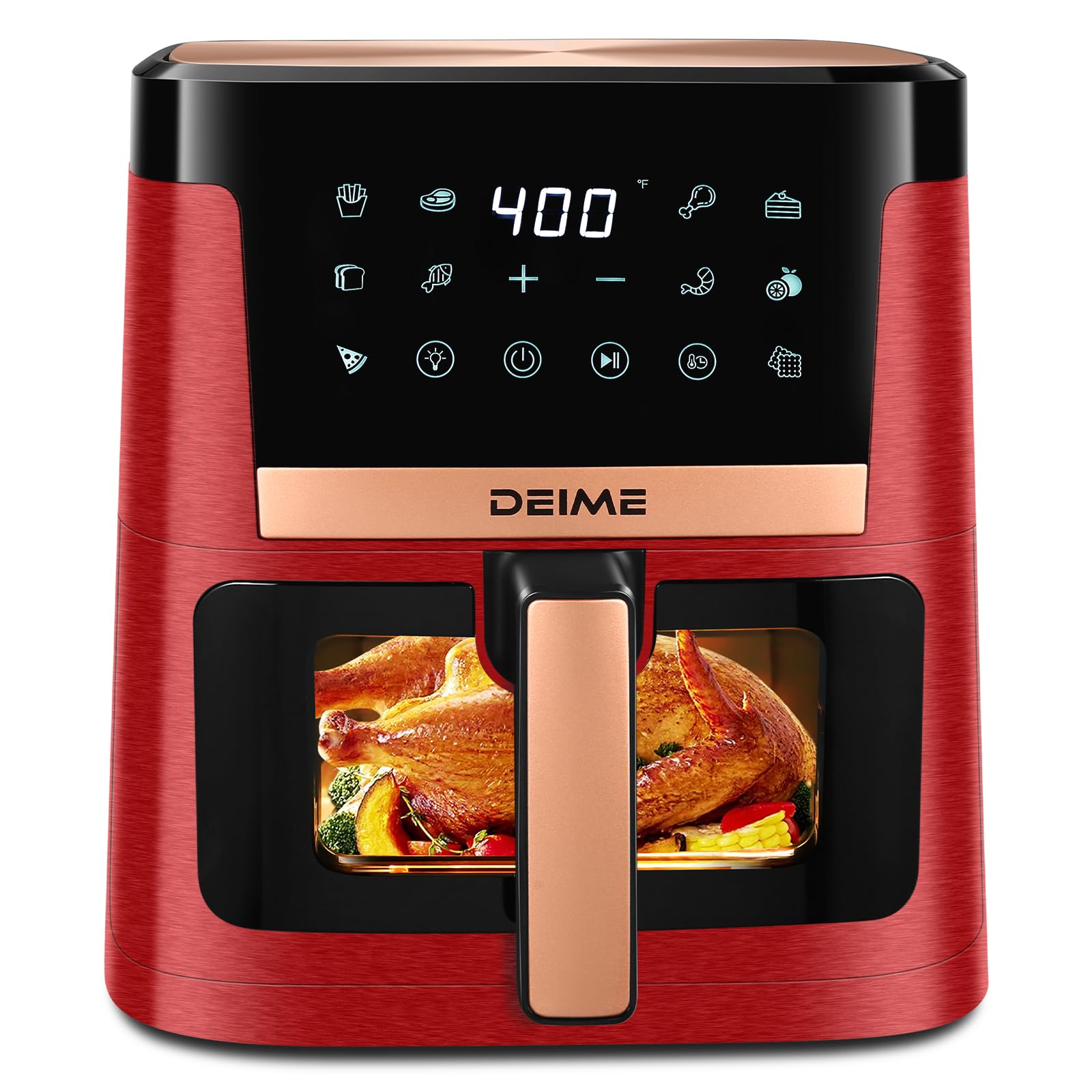 Air Fryer 7.5 QT 1700W Oilless Oven Healthy Cooker Air Fryers Large Capacity with 12 Presets, Visible Cooking Window, LCD Touch Screen, Customerizable Cooking, Non-Stick Basket (Red)