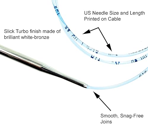 Miniatura 5 de addi Rocket Lace Turbo - Aguja de tejer circular US 1 (0.098 in), acabado liso y liso, puntas afiladas cónicas largas, juntas suaves, cordón azul