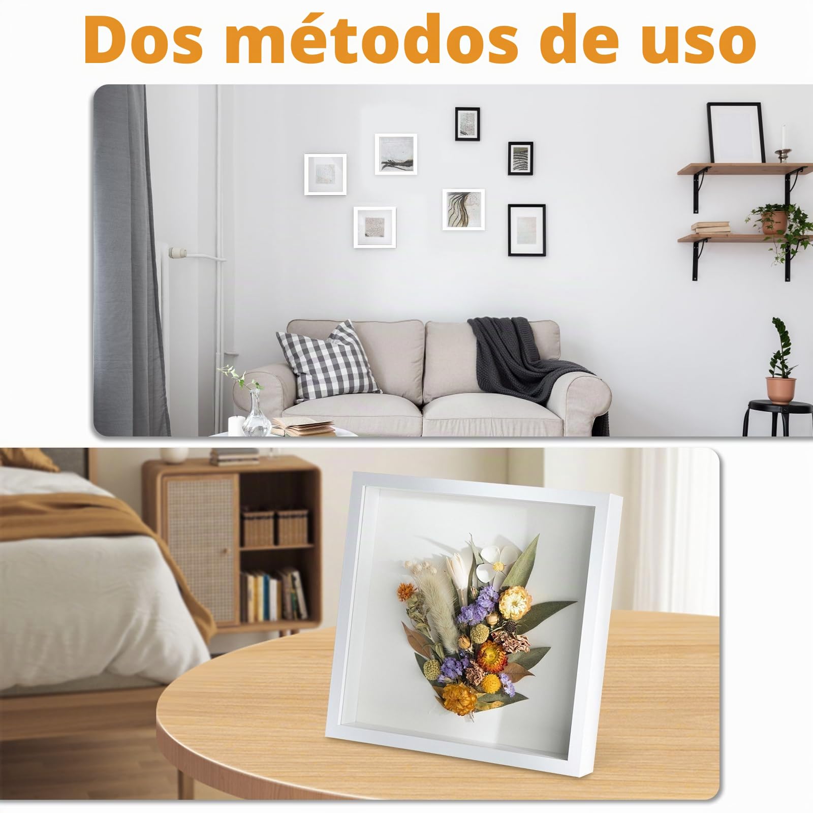 NVIYAM Marcos con Profundidad, 20 x 20 cm Marcos de Fotos 3D, Marco de Madera Profundo para Rellenar 3D para Fotos, Flores, Recuerdos, Manualidades, Souvenirs, Recuerdos de Bodas, Blanco
