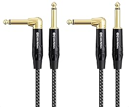 Cable Matters 2-Pack Braided 1/4 Inch TS Right Angle Electric Guitar Cable - 3ft, Straight to Right Angle Guitar Cord, Instrument Cable for ElectricGuitar, Bass AMP, Mixer, Equalizer