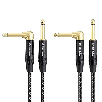 Cable Matters 2-Pack Braided 1/4 Inch TS Right Angle Electric Guitar Cable - 6ft, Straight to Right Angle Guitar Cord, Instrument Cable for ElectricGuitar, Bass AMP, Mixer, Equalizer
