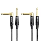 Cable Matters 2-Pack Braided 1/4 Inch TS Right Angle Electric Guitar Cable - 6ft, Straight to Right Angle Guitar Cord, Instrument Cable for ElectricGuitar, Bass AMP, Mixer, Equalizer