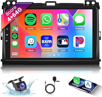[4G+64G] 8 Core Android Car Stereo for Toyota Prado 120/ Lexus Gx470 2004-2009 with Wireless Carplay & Android Auto, 9 Inch Touch Screen Car Radio with GPS,Bluetooth,WiFi,Camera