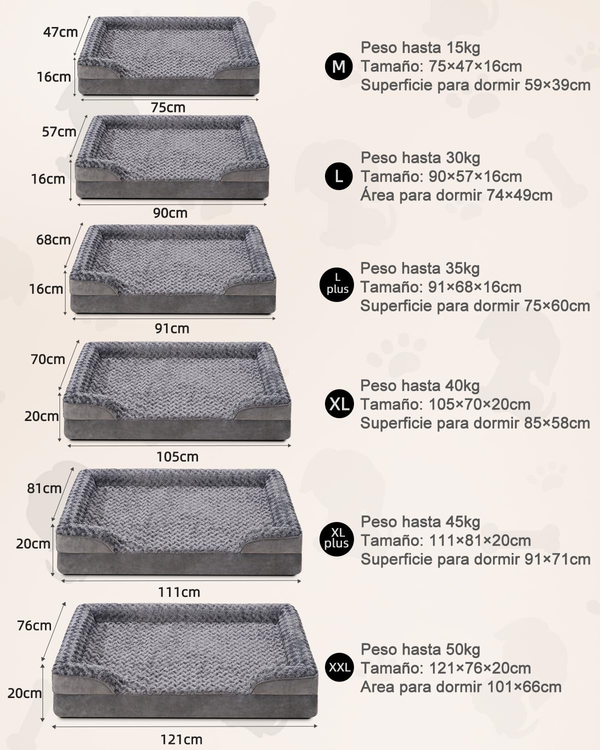 KSIIA Cama Perro Mediano, 91x68x16cm, Colchon Perro Lavable y Desenfundable, Fondo Antideslizante, Cama Ortopedica para Perros, Sofá para Perros de Espuma con Memoria, Gris, L-Plus