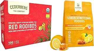 Cederberg Tea Company Organic Herbal Teas Red Rooibos 100 count & Lemon Honeycomb Rooibos Tea 30 count Bundle - 130 Tea Bags