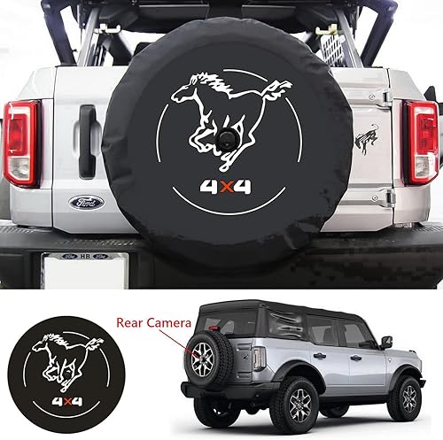 Miniatura 3 de Funda para neumático de repuesto para Ford Bronco con orificio para cámara, cubierta de rueda de repuesto con orificio para cámara trasera,