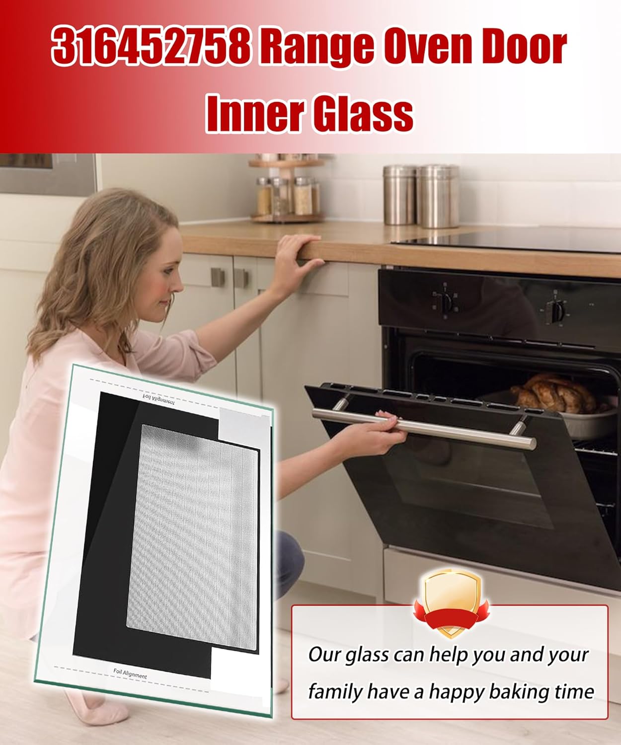 316452758 Range Oven Outer Door Glass Replacement for Frigidaire Crosley Kenmore Range Door Glass, Replaces # 316452719 4583012 AP6284729 PS12175974 EAP12175974 etc