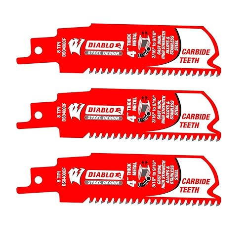 Diablo Hojas de sierra recíproca de dientes de carburo de demonio de acero con revestimiento Perma-Shield para metal grueso, 4 pulgadas de longitud,