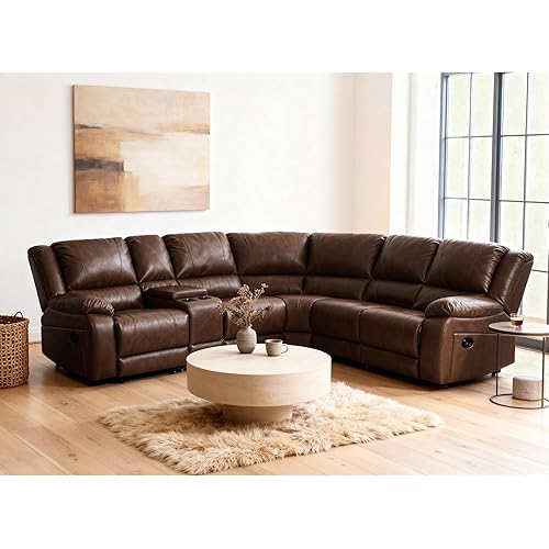 Modular Sectional Sofa PU Leather Manual Recliner Sofa Symmetrical Sectional Couches for Living Room Livingroom Furniture Sets (Dark Brown Sectional)
