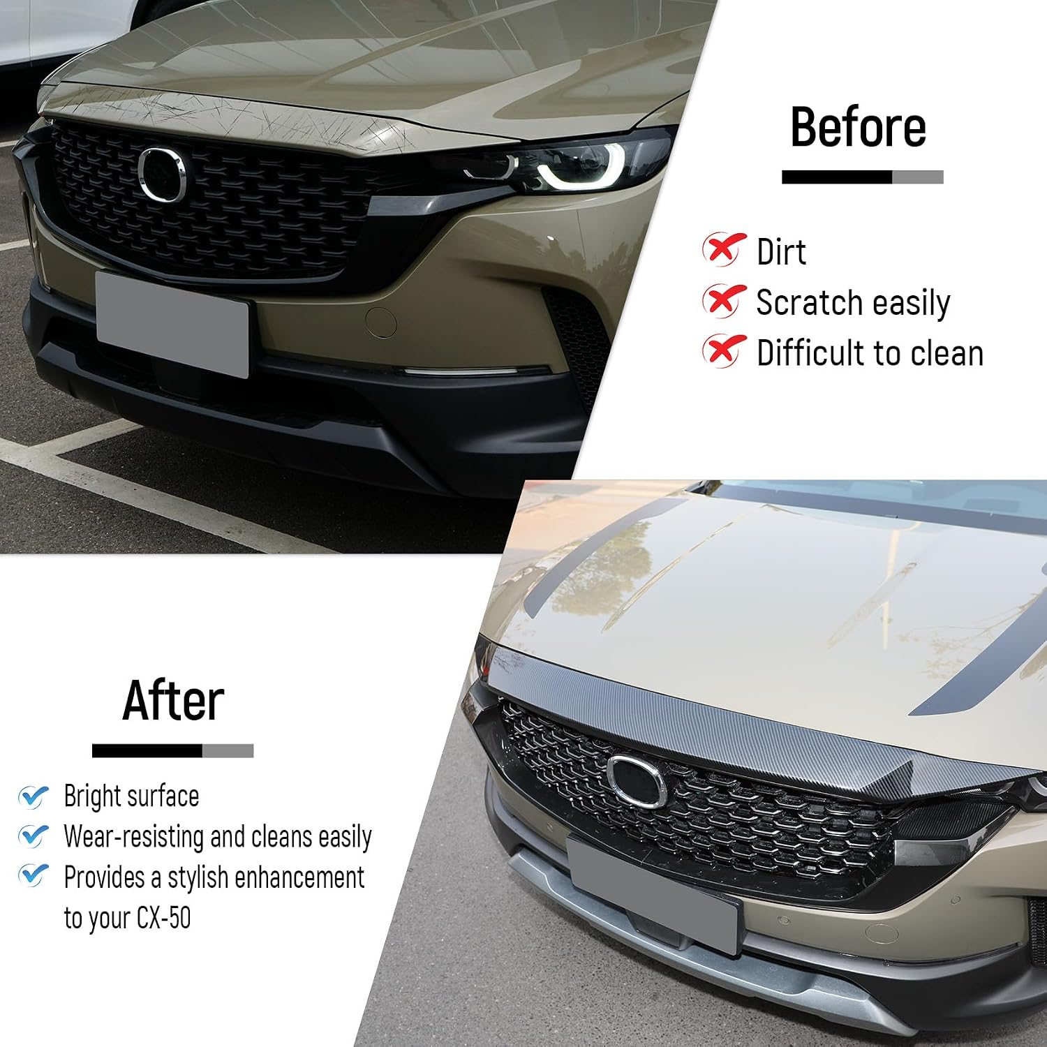 for Mazda CX50 2023 2024 2025 Hood Air Deflector, Carbon Fiber Low Profile Front Hood Bonnet Cover, Hood Protector Bug Shields, Exterior Bumper Guard Accessories for CX-50 CX 50 2026 Hybrid