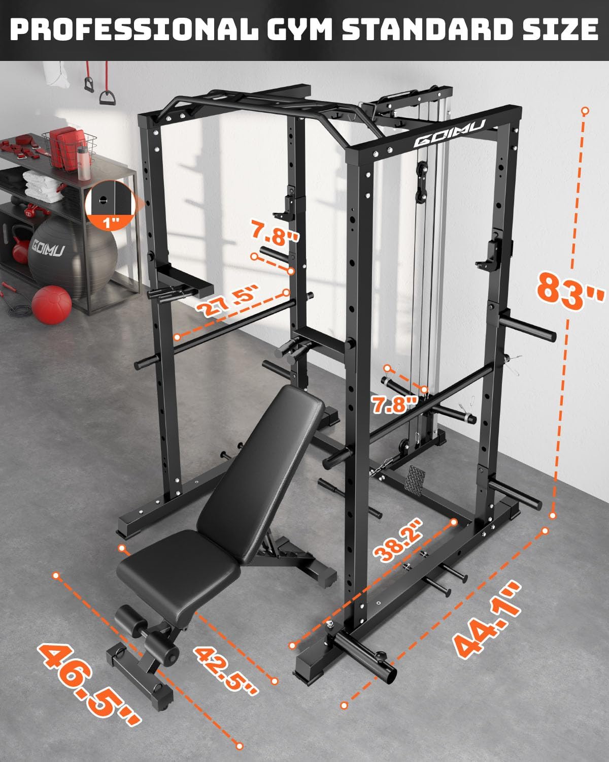 Bench Press C1-V4 Power Cage, 2000LBS Squat Rack With LAT Power Rack