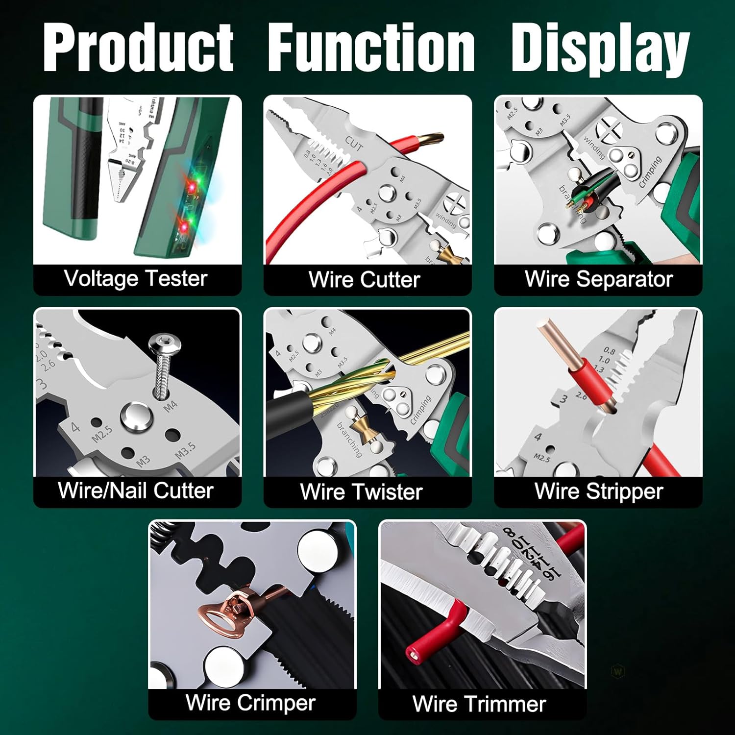 Multi-Function Foldable Wire Stripper with Voltage Tester, Professional Foldable Multi-Tool Pliers for Electricians, 14-in-1 for Stripping, Peeling, Cutting, Shearing All In One Tool