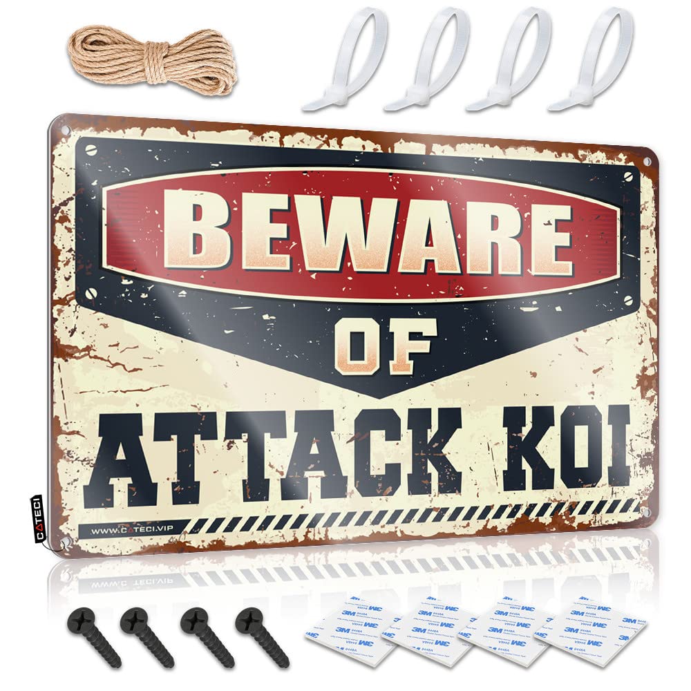 Affiche de bar Beware of Attack Koi plaque en étain déco murale rétro pour bar et bistrot 30x40cm