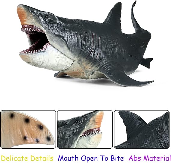 JOKFEICE Megalodon Shark Toy – Realistic Large Sea Creature Figurine, Early Educational Toys, Prehistoric Shark Cake Topper, Perfect for Kids Birthday Party & Educational Play
