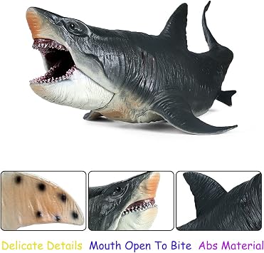 JOKFEICE Megalodon Shark Toy – Realistic Large Sea Creature Figurine, Early Educational Toys, Prehistoric Shark Cake Topper, Perfect for Kids Birthday Party & Educational Play