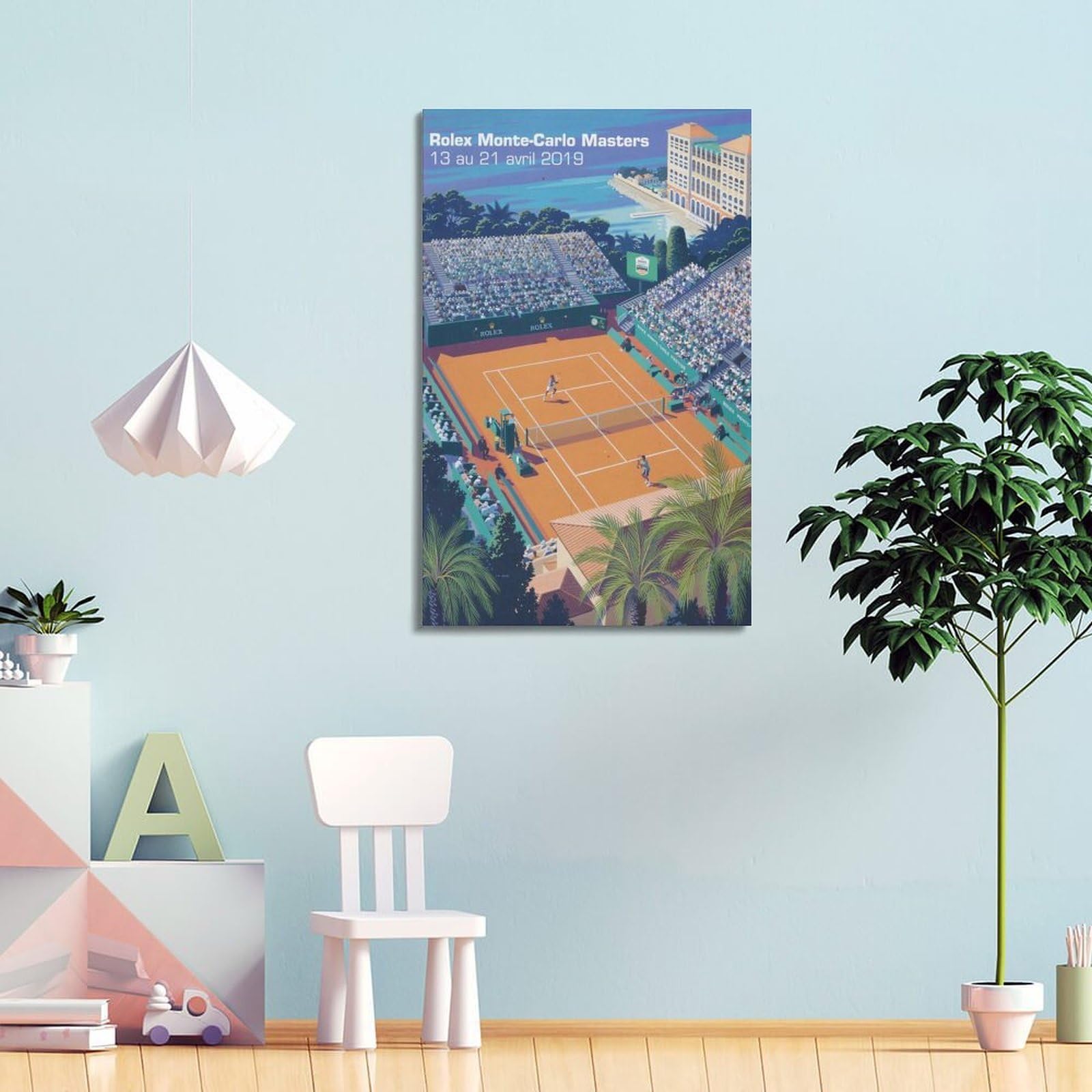 ZZBXSJ Modernes Familien-Fotoalbum, Poster, Wanddekoration, Kunstwerk, Retro-Sport-Poster, Rolex Monte – Carlo Masters Tennis Event 2019, Leinwand-Kunstdrucke, Bilder, 60 x 90 cm, Rahmenstil