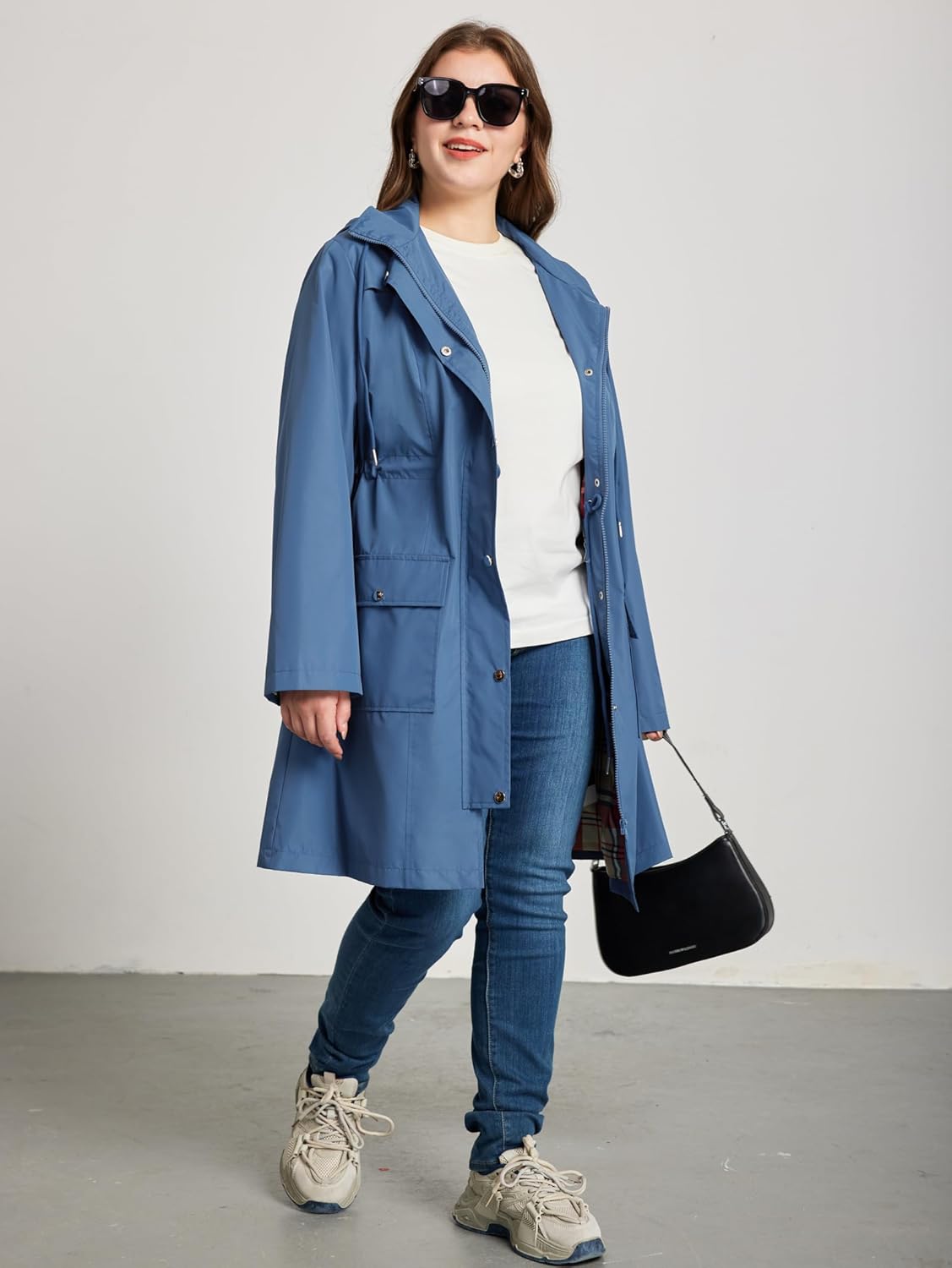 Kikibell Plus Size Rain Jackets for Women Raincoats Waterproof Windbreaker Jacket Hooded Outdoors Trench Coat with Pockets - Image 3