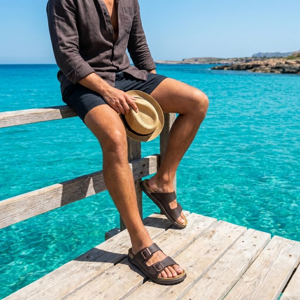 CUSHIONAIRE Mars Slide Sandals for Men, Comfortable Adjustable Double Buckle Mens Sandals with Arch Support Footbed and EVA Outsole