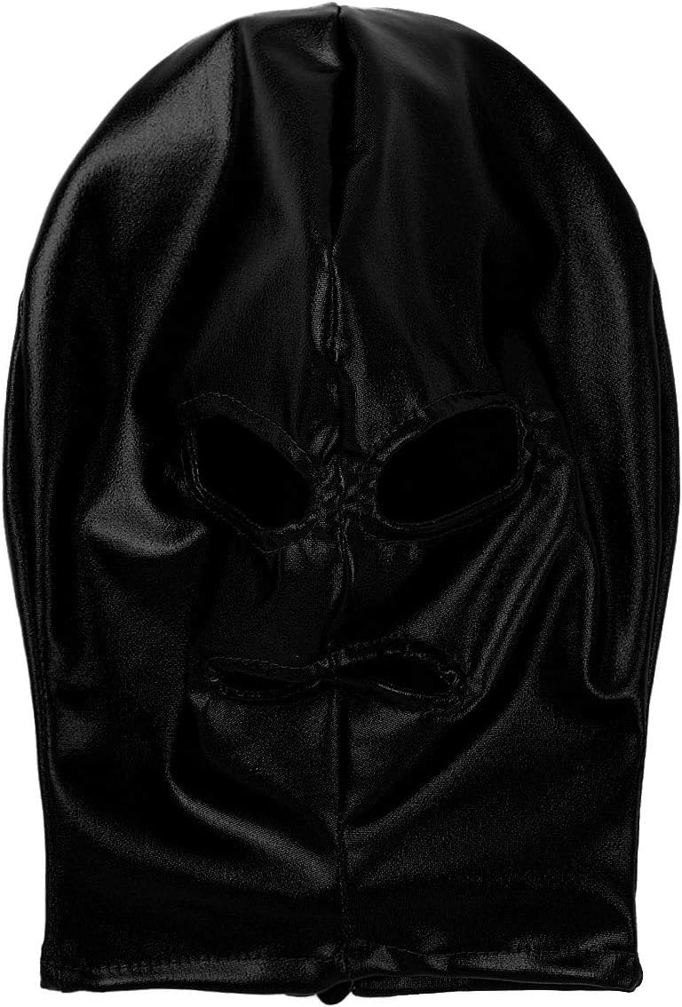 Vxuxlje Head Mask Spandex Hood Role Playing Game Leather Open Mouth Hood Mask for Male Female