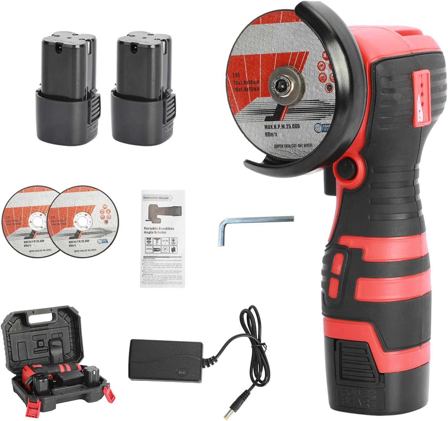 Mini Angle Grinder, 18V Cordless Electric Angle Grinding Tool, 19500rpm Brushless Angle Grinder with 2PCS 1500mAh Battery & Grinding Discs for Metal Wood, Cutting, Polishing & Rust Removal