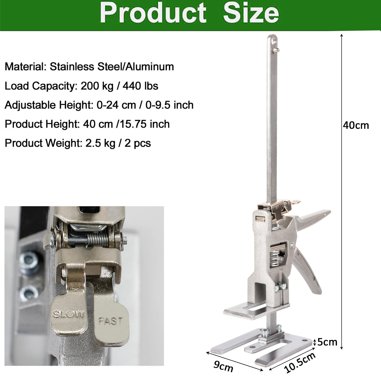 2 Stück Arbeitssparende Armtürverwendung Plattenheber Schrankheber Klemmplatten-Nivelliersystem 880 lbs/400kg für Böden, Türen, Schrankinstallation Heber für Gipskartonplatten,Keine Skala