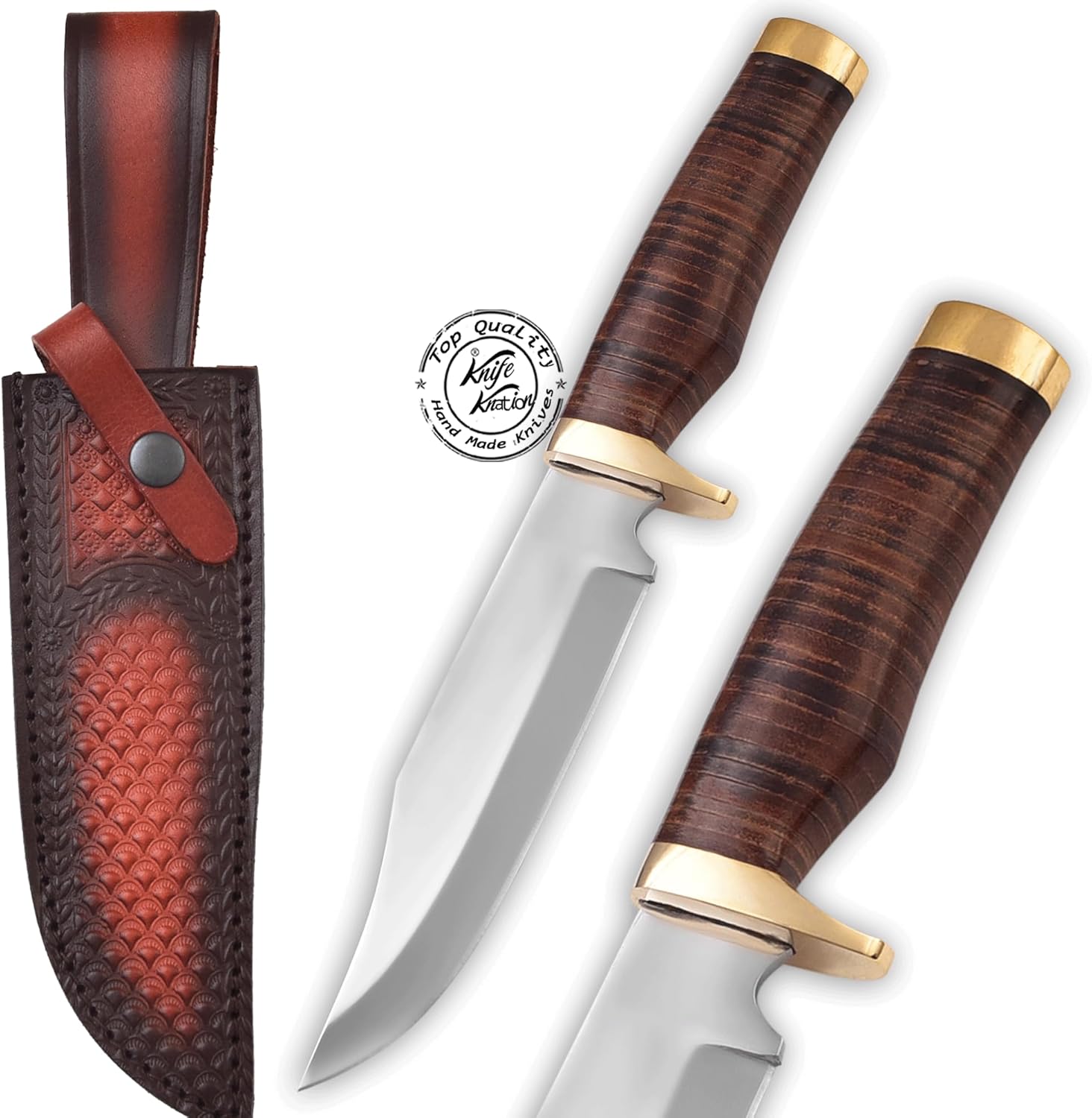 Custom Handmade Stainless Steel Bowie Hunting Knife, Fixed Blade Knife, Hunting Knife, Camping Knife, Bushcraft Knife, Knife with Premium Leather Sheath, KKH-53