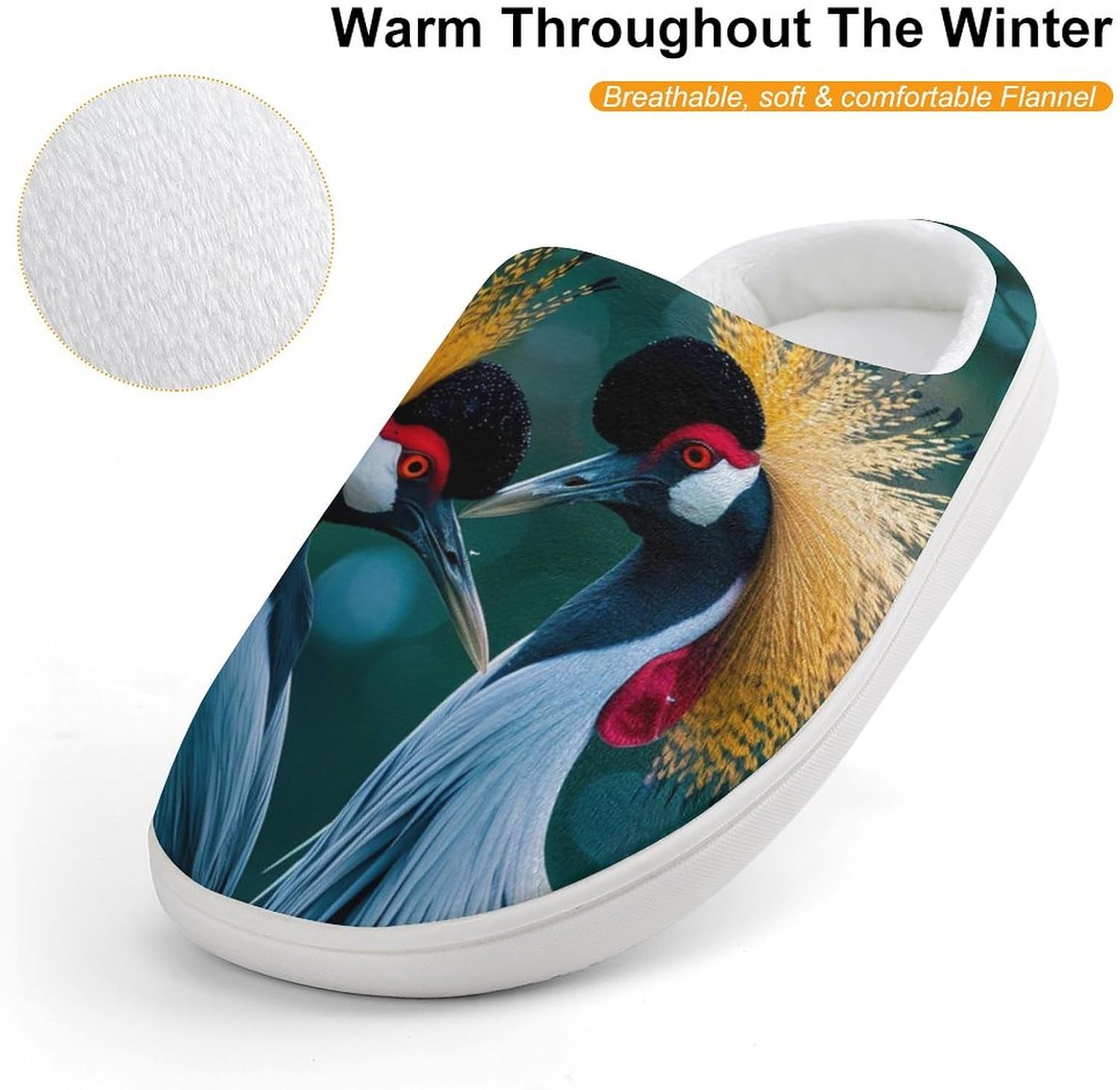 A Pair of Gray Crowned Cranes Cute Cotton Slippers Anti-slip House Shoe Slipper Indoor Outdoor