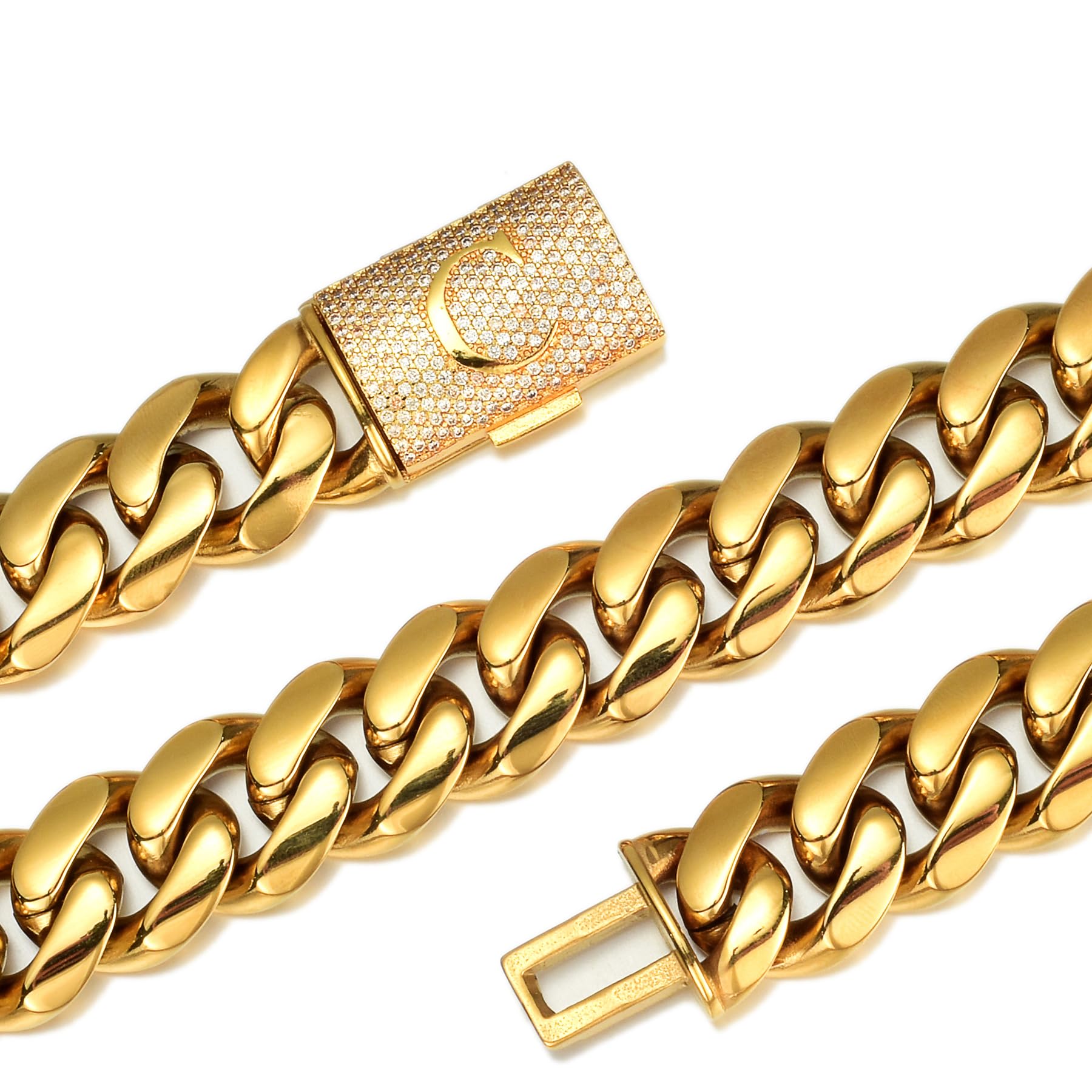 Cadena de eslabones cubanos dorados antiadherente para hombre gargantilla con inicial brillante 8