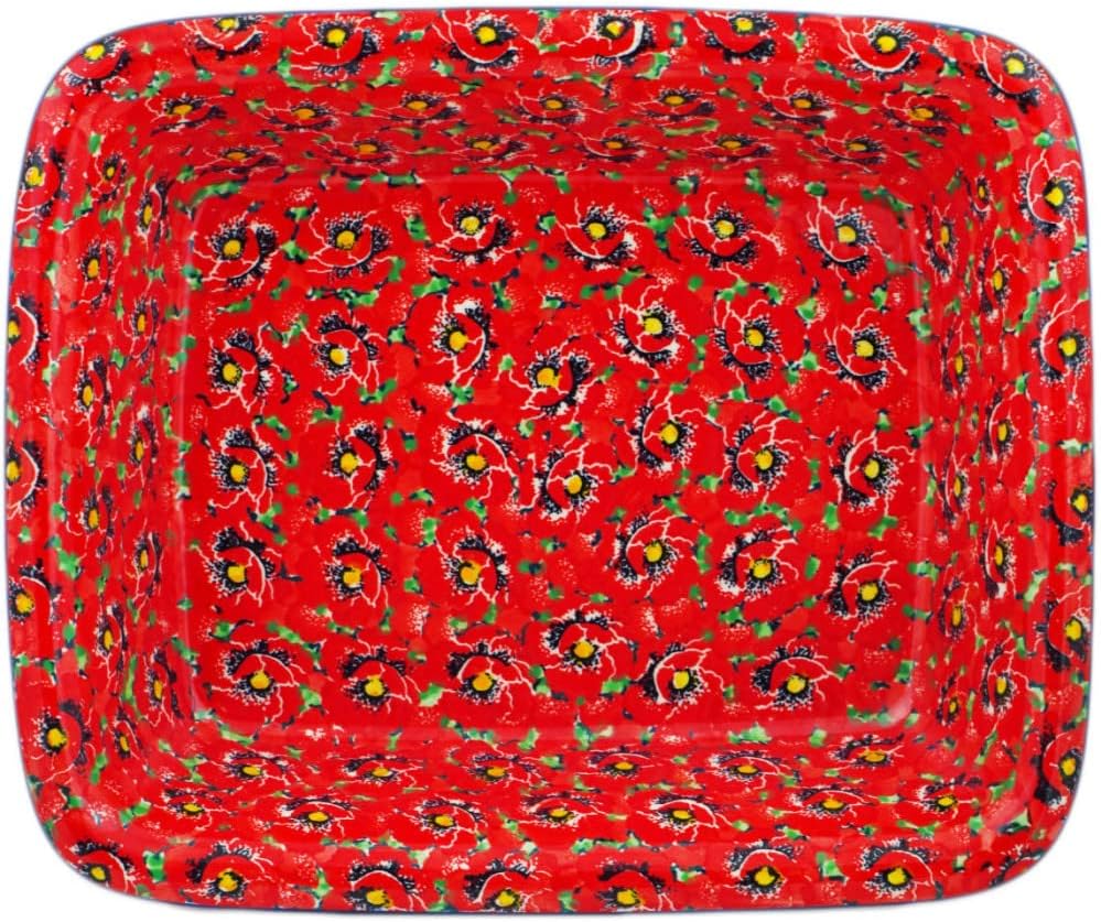 Polmedia Polish Pottery Rectangular Baker UNIKAT - Savvy Scarlet Pattern Handmade in Boleslawiec Poland by Ceramika Artystyczna + Certificate of Authenticity