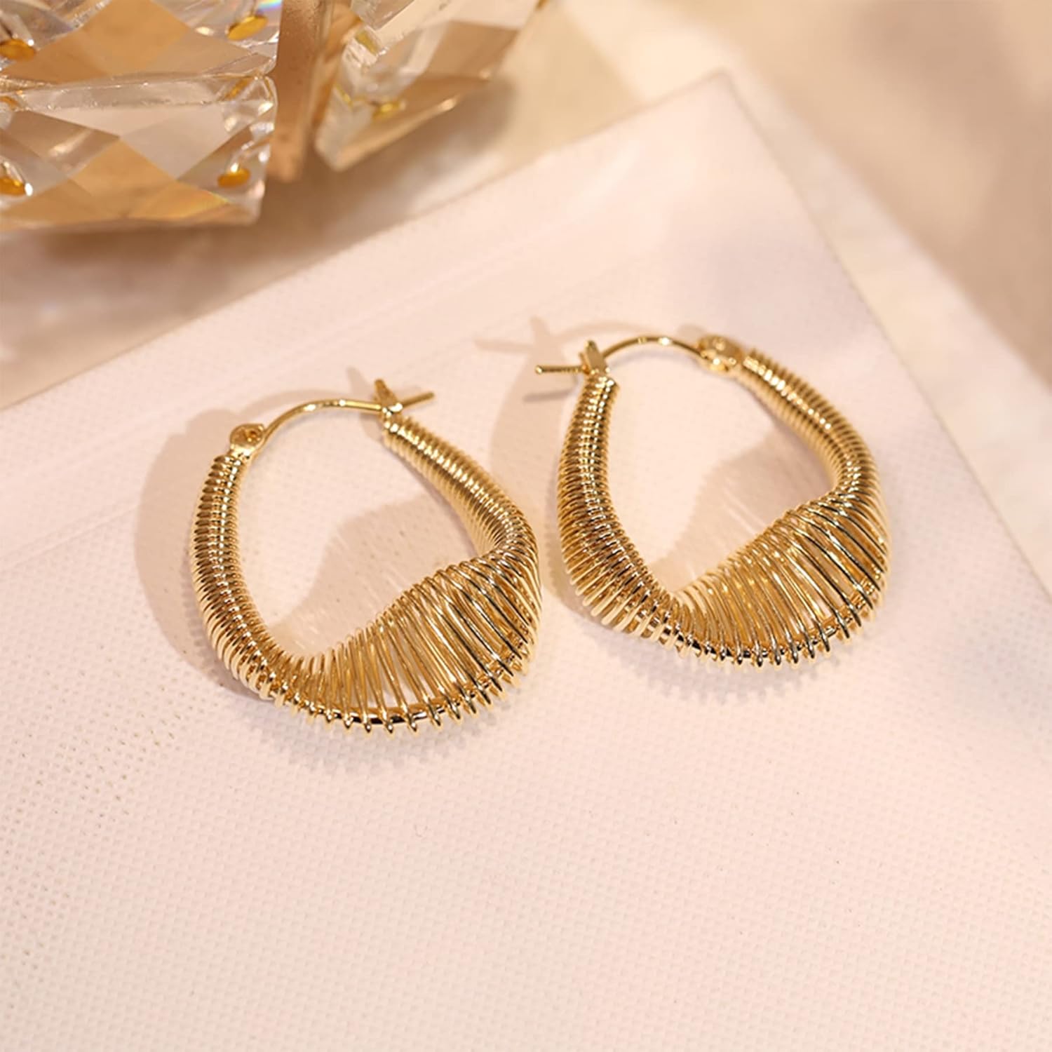 Gold Hoop Earrings For Women 14K Gold Plated Braided Filigree Chunky Hoop Earrings For Women Hypoallergenic Dangle Earrings Trendy Jewelry - Image 2