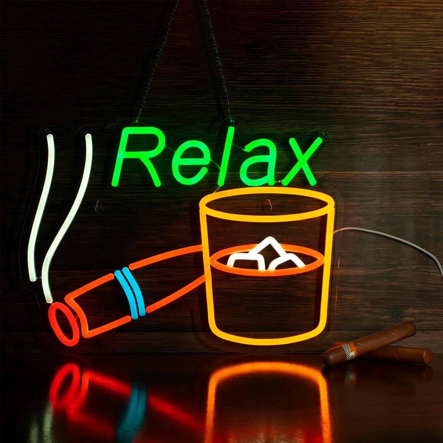 Relax Neon Sign, LED Neon light, Dimmable USB Powered, for Home Bar Patio Lounge Man Cave Pub Recreation Room Garage Wall Decor,Light Up Sign for Bourbon Bar Decor